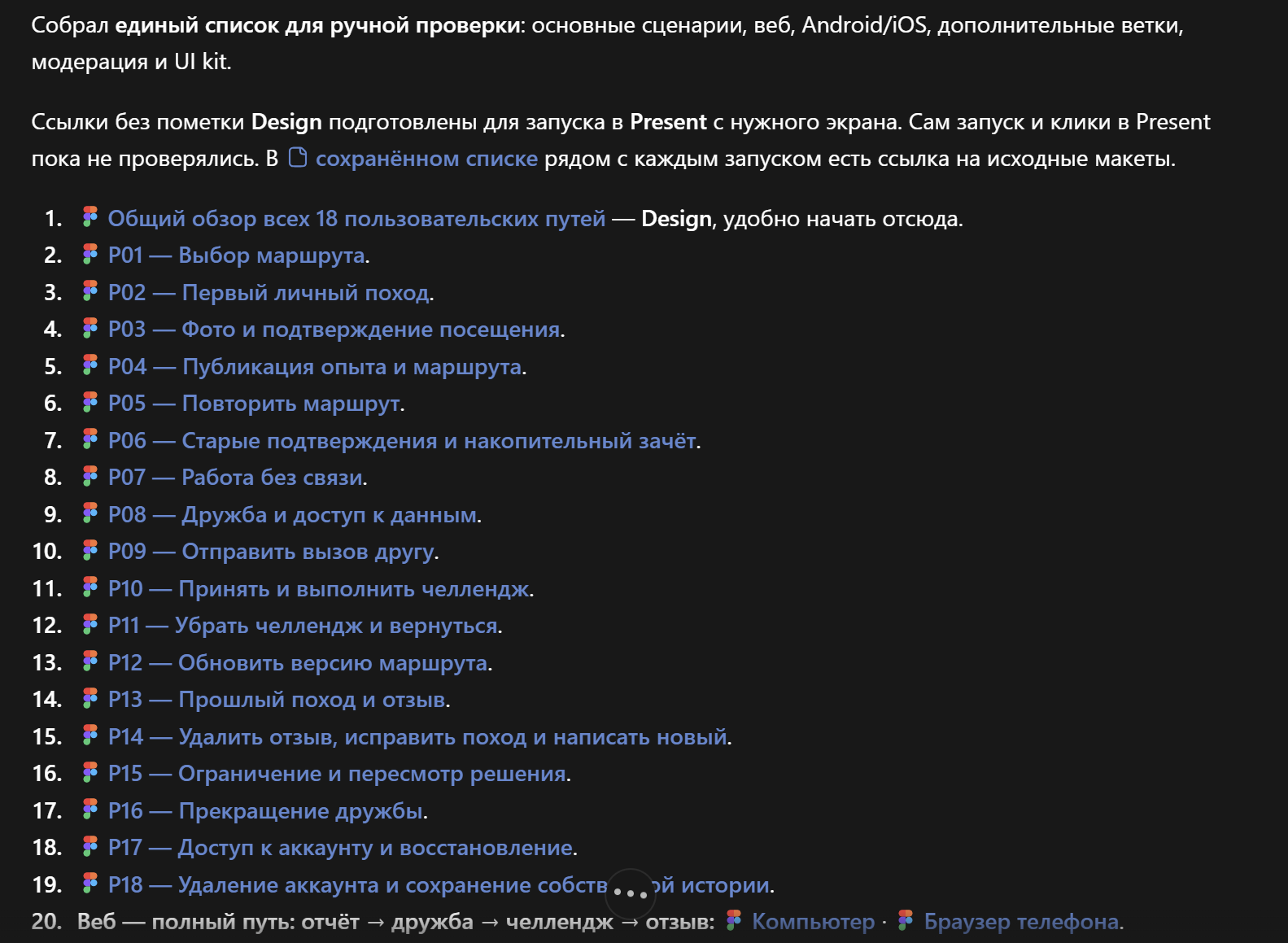 Список ссылок для ручной проверки прототипов.